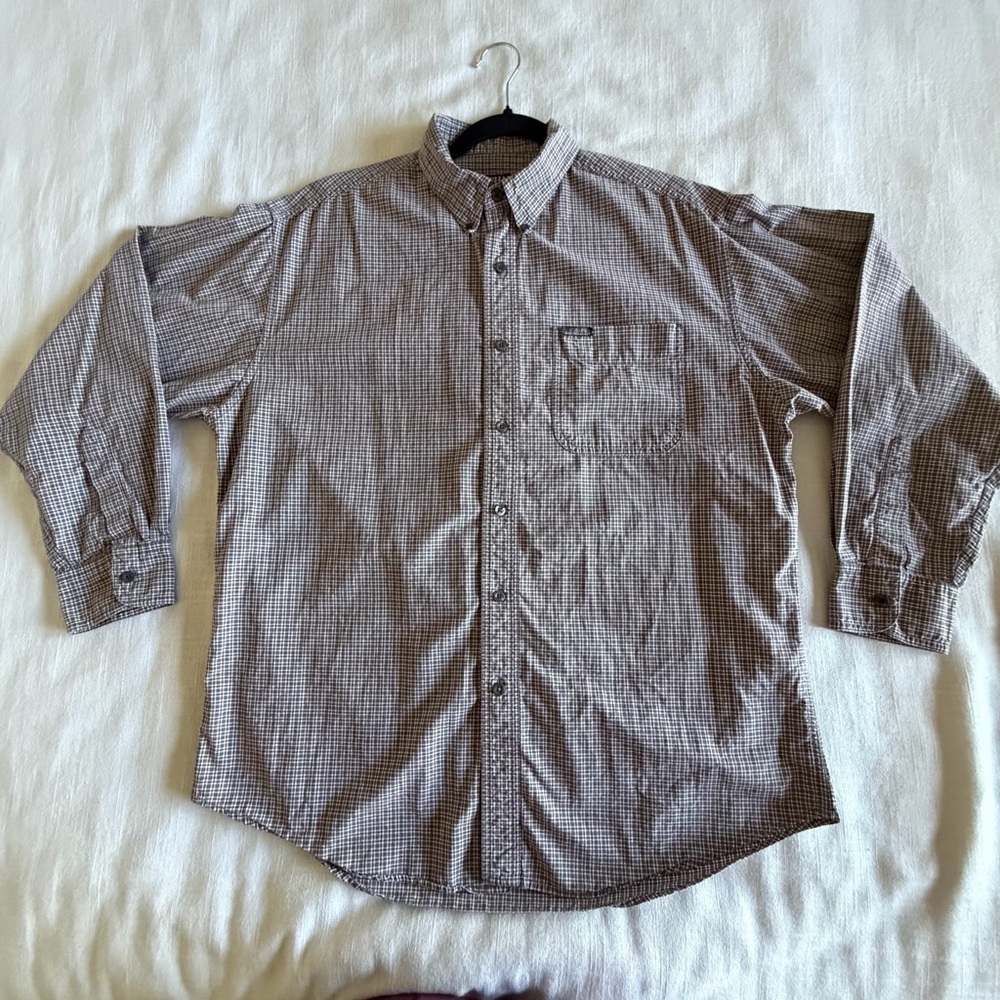 Chaps Ralph Lauren Shirt Mens Large Gray Check Long Sleeve Button Down Casual